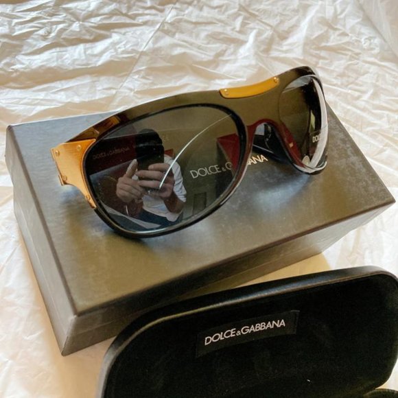 Dolce & Gabbana DG6022 gold top bar hardware unisex wayfarer wrap fit sunglasses